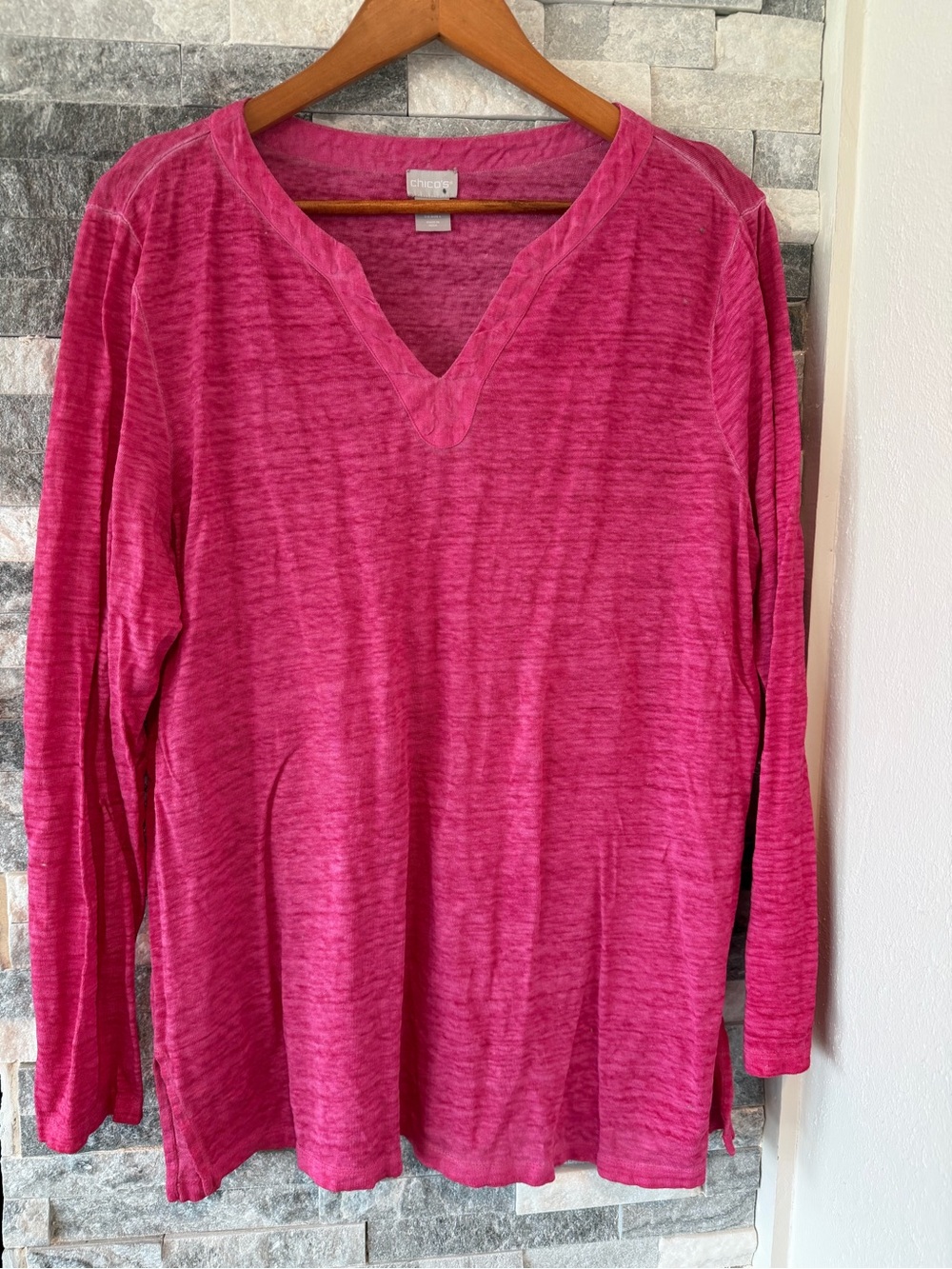 Women’s CHICOS Lagenlook Linen Top-Pink Tunic Summer Bright Bold-Chicos 2/large